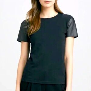 Theory Faux Leather Short Sleeve T-shirt Size S Black Cotton Minimal Soft